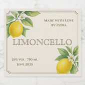 Aangepaste Limoncello Label met Waterverf Citroene Likeurfles Etiket (Enkel label)