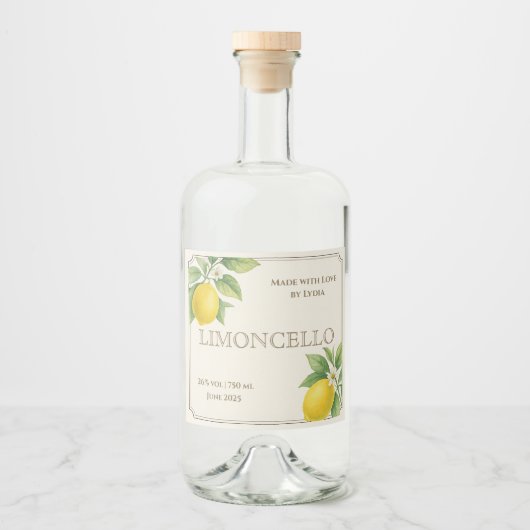 Aangepaste Limoncello Label met Waterverf Citroene Likeurfles Etiket (Voorkant)