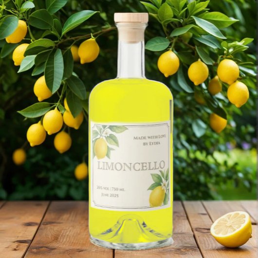 Aangepaste Limoncello Label met Waterverf Citroene Likeurfles Etiket
