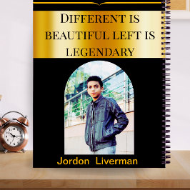 Aangepaste Linkshandige Zwart Goud Fotonaam voor J Notitieboek