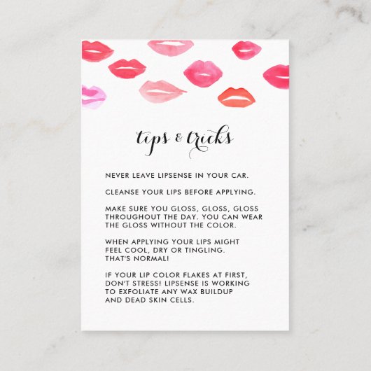 Aangepaste lip Product Distributor Tips & Tricks Visitekaartje (Achterkant)