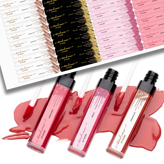 Aangepaste Lippenbalsem met Gouden Glitter Druppel Labels