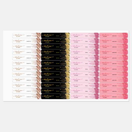 Aangepaste Lippenbalsem met Gouden Glitter Druppel Labels (Vel)