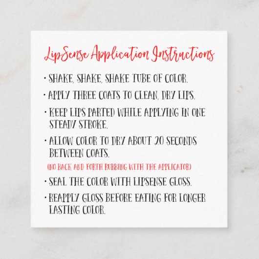 Aangepaste LipSense-Visitekaartjes Vierkante Visitekaartje (Achterkant)