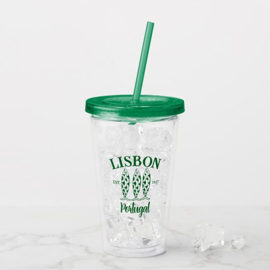 Aangepaste Lissabon Portugal Est Tekst Wit Acryl Drinkbeker (Achterkant ijs)