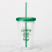 Aangepaste Lissabon Portugal Est Tekst Wit Acryl Drinkbeker (Voorkant)