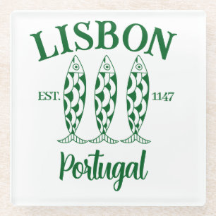Aangepaste Lissabon Portugal Tekst Groen Glazen Onderzetter