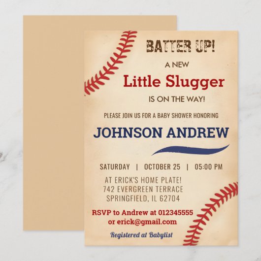 Aangepaste  Little Slugger Baseball Baby shower Kaart (Voorkant / Achterkant)