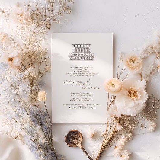 Aangepaste locatie Sketch bruiloft uitnodiging