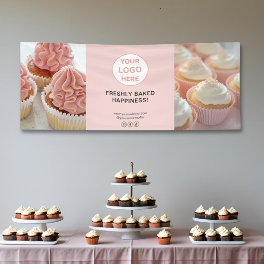 Aangepaste Logo 2 Foto's Blush Pink Bakery Busines Spandoek