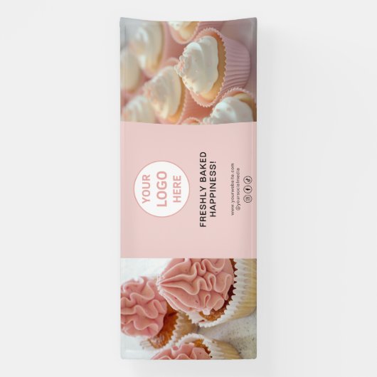 Aangepaste Logo 2 Foto's Blush Pink Bakery Busines Spandoek (Verticaal)