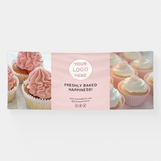 Aangepaste Logo 2 Foto's Blush Pink Bakery Busines Spandoek (Horizontaal)