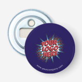 Aangepaste Logo, Aangepaste tekst, blauw Button Flesopener (Voorkant)