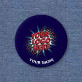 Aangepaste Logo, Aangepaste tekst, Blauwe naam Ronde Button 5,7 Cm
