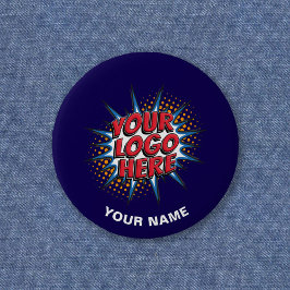 Aangepaste Logo, Aangepaste tekst, Blauwe naam Ronde Button 5,7 Cm