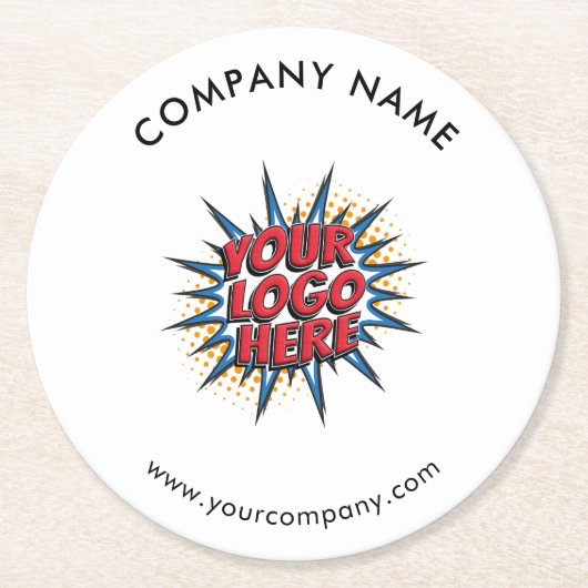 Aangepaste Logo, Aangepaste tekst, Wit Ronde Kartonnen Onderzetter (Voorkant)