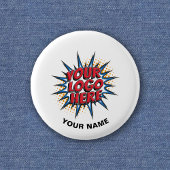 Aangepaste Logo, Aangepaste tekst, Witte werknemer Ronde Button 3,2 Cm