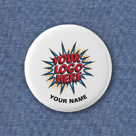 Aangepaste Logo, Aangepaste tekst, Witte werknemer Ronde Button 3,2 Cm