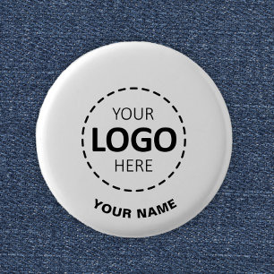 Aangepaste Logo, Aangepaste tekst, Witte werknemer Ronde Button 3,2 Cm
