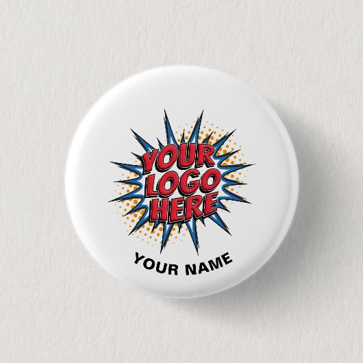 Aangepaste Logo, Aangepaste tekst, Witte werknemer Ronde Button 3,2 Cm (Voorkant)