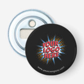 Aangepaste Logo, Aangepaste tekst, Zwart Button Flesopener (Voorkant)
