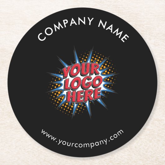Aangepaste Logo, Aangepaste tekst, Zwart Ronde Kartonnen Onderzetter (Voorkant)