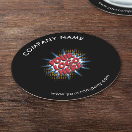 Aangepaste Logo, Aangepaste tekst, Zwart Ronde Kartonnen Onderzetter