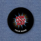 Aangepaste Logo, Aangepaste tekst, Zwarte naam Ronde Button 5,7 Cm