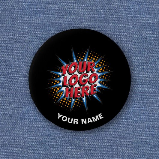 Aangepaste Logo, Aangepaste tekst, Zwarte naam Ronde Button 5,7 Cm