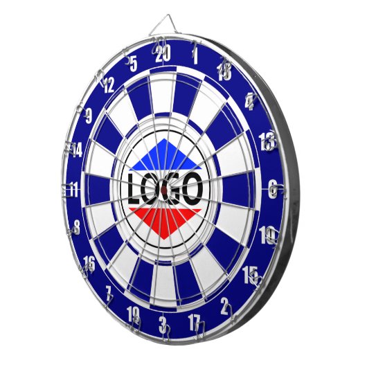 Aangepaste Logo Afbeelding op blauw & wit Dartbord (Voorkant Rechts)