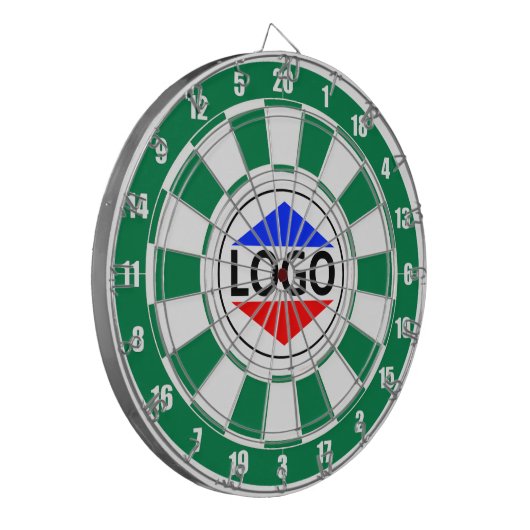 Aangepaste Logo Afbeelding op groen & wit Dartbord (Voorkant Links)