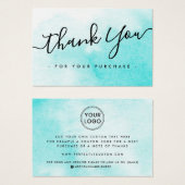 Aangepaste logo aqua blauwe waterverf dank u invoe visitekaartje (Voorkant /achterkant)