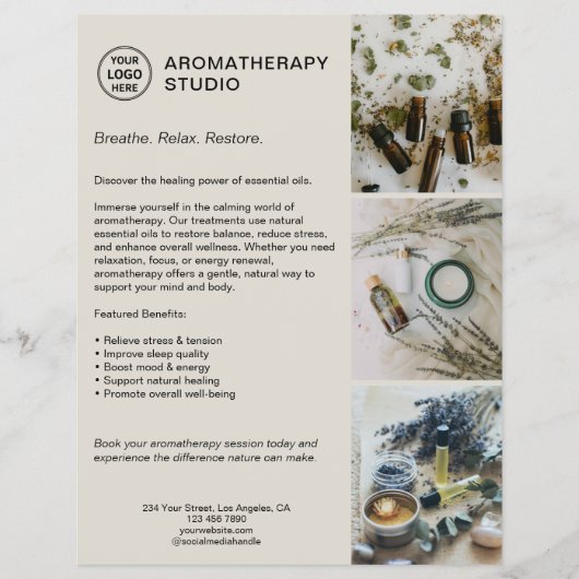 Aangepaste Logo Aromatherapy Spa Promotionele zake Flyer (Voorkant)