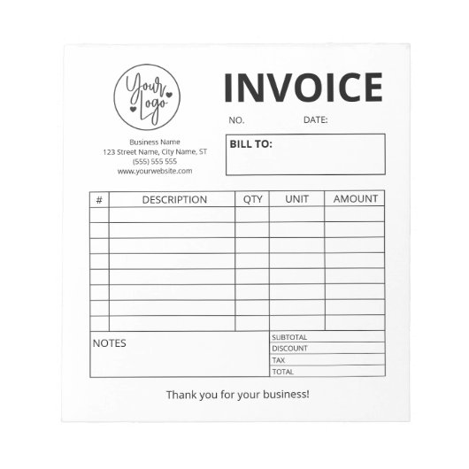 Aangepaste Logo bakkerij-factuur voor bruiloft Notitieblok (Voorkant)