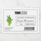 Aangepaste Logo & Barcode Arugula Microgreens Voedselcontainer Etiket (Enkel label)