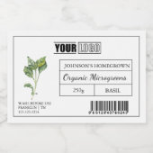 Aangepaste Logo & Barcode Basil Microgreens Voedselcontainer Etiket (Enkel label)