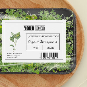 Aangepaste Logo & Barcode Basil Microgreens Voedselcontainer Etiket