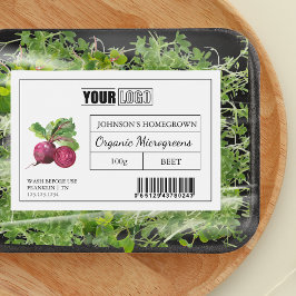 Aangepaste Logo & Barcode Beet Microgreens Voedselcontainer Etiket