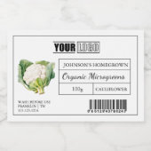 Aangepaste Logo & Barcode Bloemkool Microgreens Voedselcontainer Etiket (Enkel label)