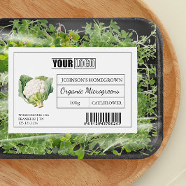 Aangepaste Logo & Barcode Bloemkool Microgreens Voedselcontainer Etiket