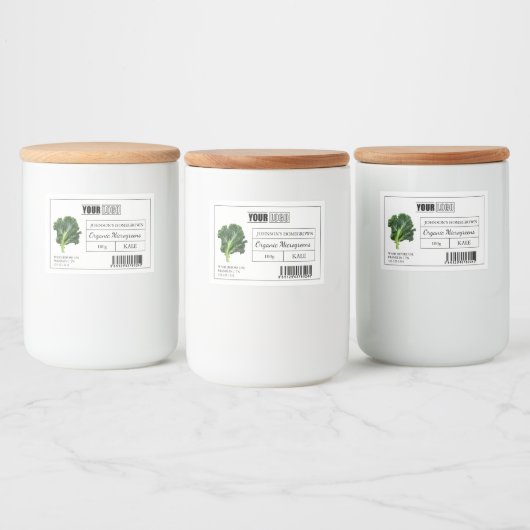 Aangepaste Logo & Barcode Kale Microgreens Voedselcontainer Etiket (Flessen)