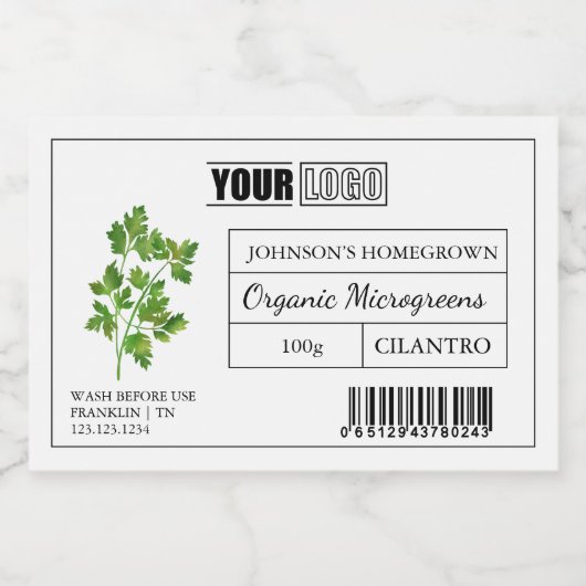 Aangepaste Logo & Barcode Klitantro Microgreens Voedselcontainer Etiket (Enkel label)