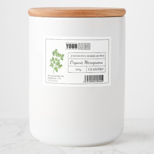 Aangepaste Logo & Barcode Klitantro Microgreens Voedselcontainer Etiket (Voorkant)