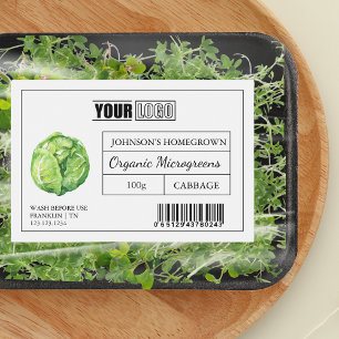 Aangepaste Logo & Barcode Kool Microgreens Voedselcontainer Etiket