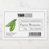 Aangepaste Logo & Barcode Pea Shoot Microgreens Voedselcontainer Etiket (Enkel label)