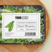 Aangepaste Logo & Barcode Pea Shoot Microgreens Voedselcontainer Etiket