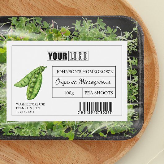 Aangepaste Logo & Barcode Pea Shoot Microgreens Voedselcontainer Etiket