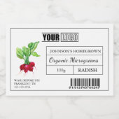 Aangepaste Logo & Barcode Radish Microgreens Voedselcontainer Etiket (Enkel label)