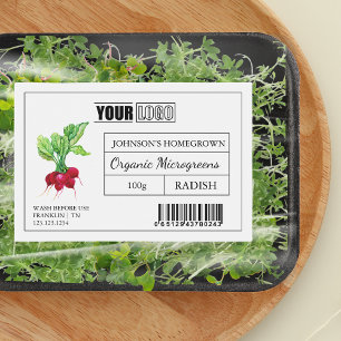 Aangepaste Logo & Barcode Radish Microgreens Voedselcontainer Etiket