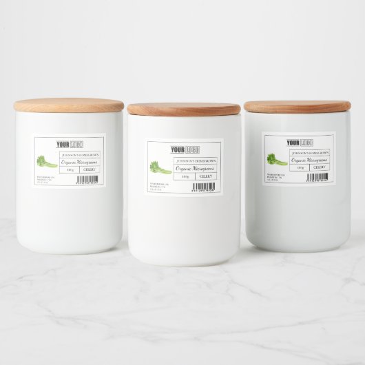 Aangepaste Logo & Barcode Selderij Microgreens Voedselcontainer Etiket (Flessen)